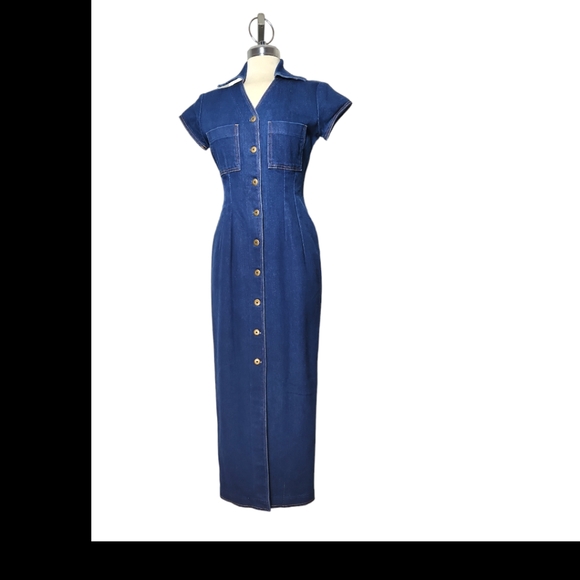 VESTI Blue Denim Maxi Dress Size S/P - Picture 10 of 15
